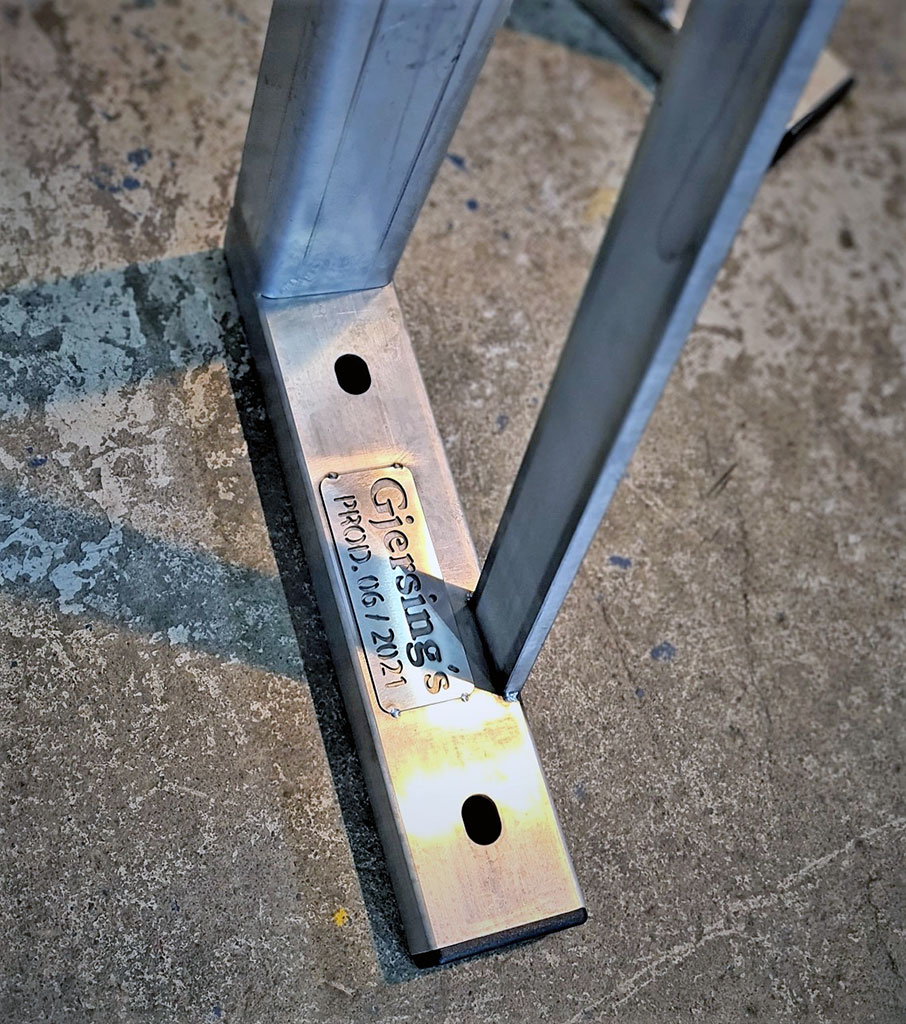 Manufacturer’s marking on floor stand for cabinets made of stainless steel