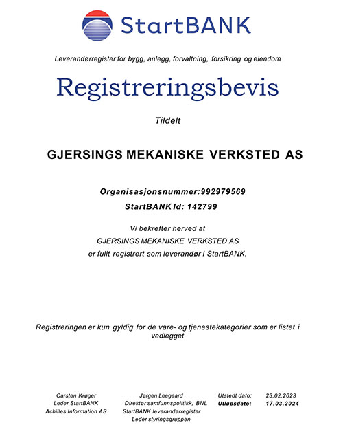             Startbank registreringsbevis        